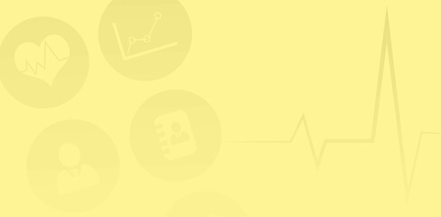 Poster - Monochromatic yellow flat design showing ECG waveform running across center with faint icon circles