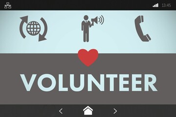 Poster - Volunteer text with various icons on screen