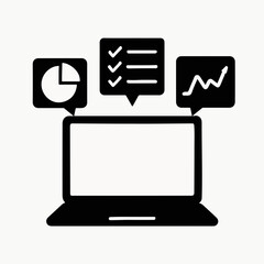 Poster - Laptop with Data Analysis and Task Management Icons Representing Business Intelligence Productivity and Digital Workflow Optimization for Modern Professionals and Online Business Strategies laptop