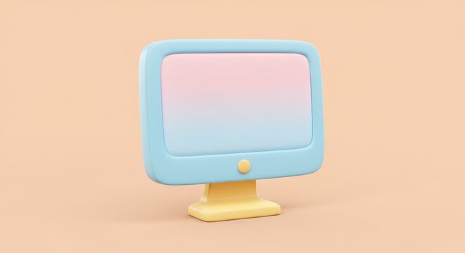 Cute Pastel Computer Monitor 3D Render Illustration