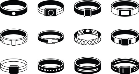 Leinwandbilder - Vector illustration set of black and white modern belt designs with various buckle styles