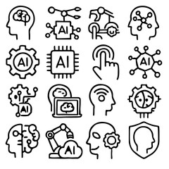 Poster - AI technology icons set, collection of artificial intelligence symbols