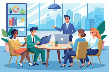 Poster - Business meeting in a modern office setting with active discussions