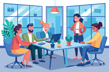 Poster - Team collaboration in a modern office setting during a brainstorming session