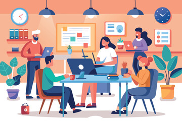 Poster - Creative team collaborating in a modern workspace during the day