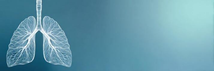 Poster - Minimalist X-Ray Style Background Featuring a White Outline of Human Lungs on a Clean Surface