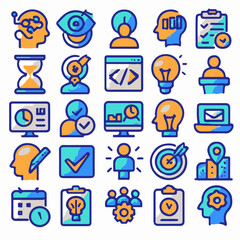 Poster - A collection of icon graphic designs symbolizing a wide range of business and technological concepts. These icons vary in shape and color
