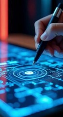 Poster - Close up of hand using pen on digital circuit board design