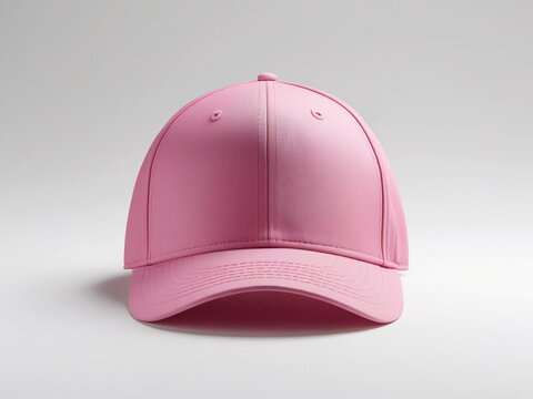 Blank pink baseball cap on white background.
