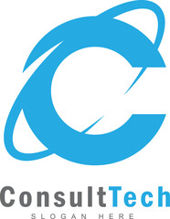 Aufkleber - Letter C logo design, with a modern curved design and decorated by two elliptical shapes surrounding it, resembling an orbit or network, template design