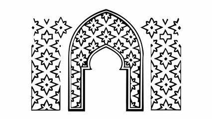 Poster - Ornate black and white archway design with repeating star patterns and symmetrical border details shown created with generated ai