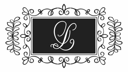Poster - Elegant letter l inside a decorative frame with floral accents on a black rectangular backdrop design created with generated ai