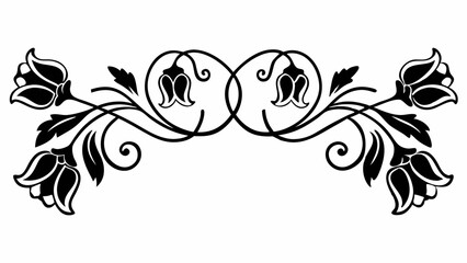 Poster - Floral design with symmetrical arrangement of stylized flowers and swirling vines in black and white style created with generated ai