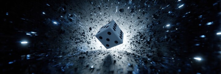 Aufkleber - Rolling Dice Through a Digital Tunnel Filled With Glowing Sparks and Intense Light Effects in a Vibrant Cyberspace Setting
