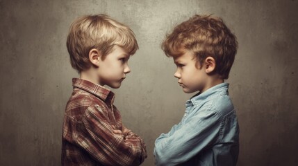 Fototapete - Conflict and Bullying Comparison Among Two Young Boys Facing Each Other in a Serious Confrontation