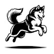 © Blakez - Black and white vector silhouette of a Husky jumping on white background