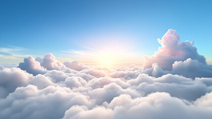 Poster - A breathtaking view of clouds illuminated by a bright sun, showcasing the beauty and tranquility of the sky.