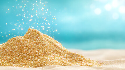 Aufkleber - A close-up of golden sand sparkling under sunlight, evoking serene beach vibes and a sense of relaxation and wanderlust.