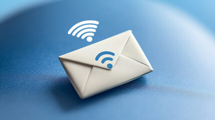 Poster - A creative concept image depicting a mail envelope with WiFi signal symbols, representing digital communication and connectivity.
