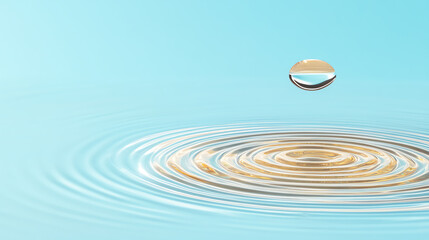 Aufkleber - A serene image showcasing a water droplet creating ripples on a calm blue surface, symbolizing tranquility and nature's beauty.