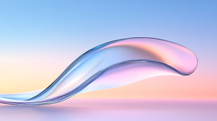 Poster - A stunning abstract image featuring a wave-like translucent shape with soft pastel colors, representing fluidity and harmony.