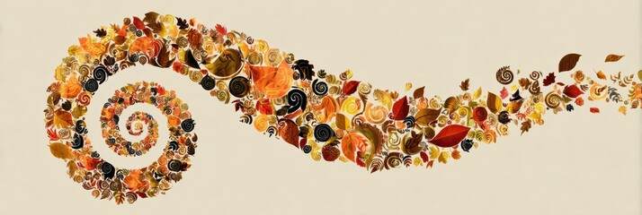 Poster - Abstract Autumn Ribbon Spirals Merging Natural Elements Into a Cohesive Awareness Symbol With Vibrant Color Variations and Intricate Designs