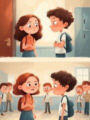 Fototapete - Understanding the Difference Between Teasing and Bullying With Illustrated Examples in a School Setting