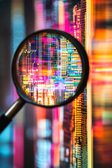 Aufkleber - Magnifying glass revealing vibrant circuit patterns and colors Generative AI