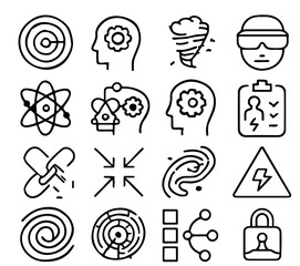 Poster - Collection of sixteen outline icons, each representing a different concept