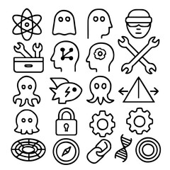 Poster - Collection of various line icons representing science, technology, and innovation concepts.