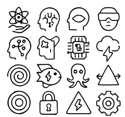 Poster - Set of modern and creative tech icons for science and technology, design. Simple and clean minimal line art illustrations with technology concept