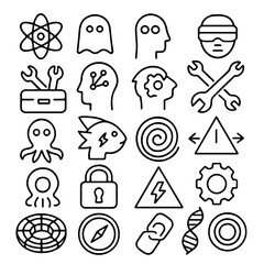 Poster - A collection of various concept icon with clean line drawings in the science and technology realm