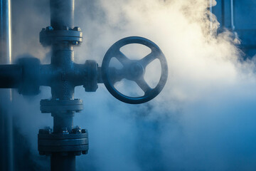 Aufkleber - Steam valve releasing vapor in industrial setting Generative AI