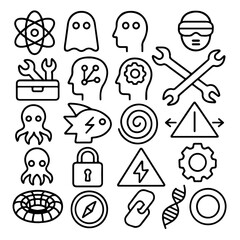 Poster - A collection of various line art icons with a science theme