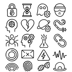 Poster - A collection of various icons with different concepts and symbols. These line art icons represent diverse ideas, from security and time to creativity and danger.