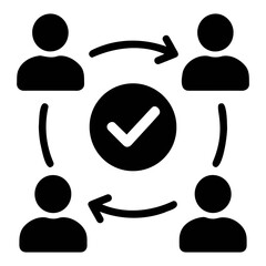 Poster - A black and white illustration showing people connected by arrows with a check mark in center on transparent background