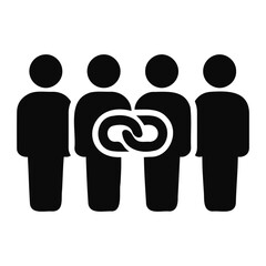 Poster - Four black silhouette figures standing next to each other with a white chain link between them on transparent background