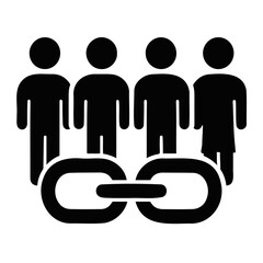 Poster - Black silhouette of four people standing behind a chain link representing connection and teamwork on transparent background