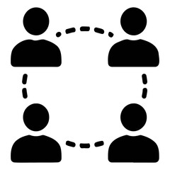 Poster - Four people icons connected by a dotted line forming a square representing communication network on transparent background