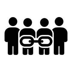 Poster - Four people silhouettes linked together with chain links representing connections and teamwork on transparent background