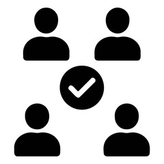 Poster - Four person icons arranged around a circle containing a check mark in a square formation shape on transparent background