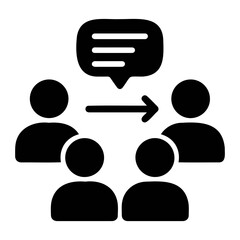 Poster - illustration of a speech bubble with horizontal lines pointing to a group of people in black on tran