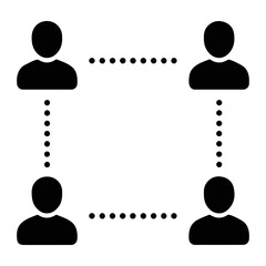 Poster - Illustration of four black silhouette figures connected by dotted lines forming a square shape on transparent background