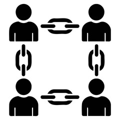 Poster - Illustration of four figures connected by chains forming a square network structure design on transparent background