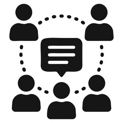 Poster - Illustration of five people connected by dotted lines around a speech bubble in black color on transparent background