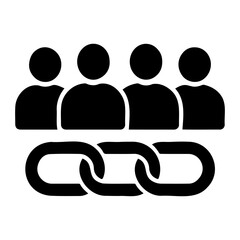 Poster - Illustration of four people connected by a chain representing teamwork and collaboration in black on transparent background