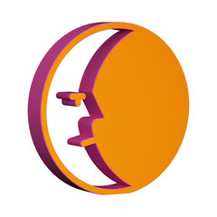 Leinwandbilder - Illustration of a crescent moon with a face in purple and orange on a black background