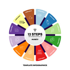 Poster - Circle chart infographic template with 12 options for presentations business. Vector illustration Eps	