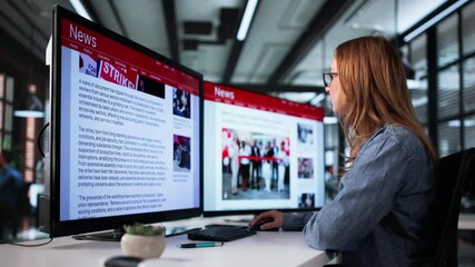 Poster - Online Article: Journalist Reports News On Computer Screen