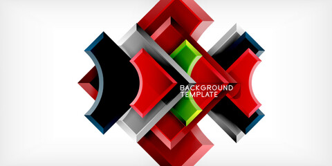 Poster - Abstract geometric design. Red, black, green elements create dynamic composition. Gradient effect adds depth, visual interest. Background template.